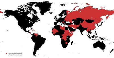 map of world showing in red countries w sanctions